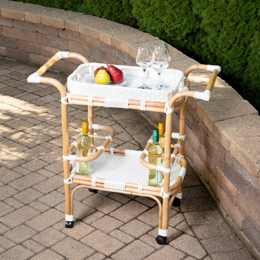 Butler Specialty Company - Selena Indoor/Outdoor 34.5 in. W Rattan 2 Tier Bar/Serving Cart with Removeable Tray Top, White - 5397304 view 6