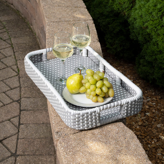 Butler Specialty Company - Selena Indoor/Outdoor 34.5 in. W Rattan 2 Tier Bar/Serving Cart with Removeable Tray Top, Gray/White/Natural - 5397266