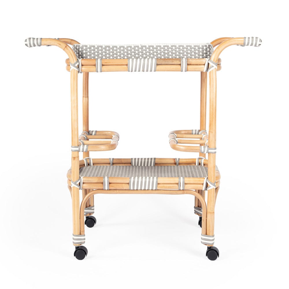 Butler Specialty Company - Selena Indoor/Outdoor 34.5 in. W Rattan 2 Tier Bar/Serving Cart with Removeable Tray Top, Gray/White/Natural - 5397266