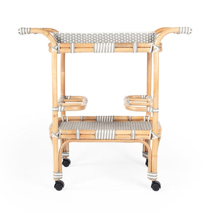 Butler Specialty Company - Selena Indoor/Outdoor 34.5 in. W Rattan 2 Tier Bar/Serving Cart with Removeable Tray Top, Gray/White/Natural - 5397266