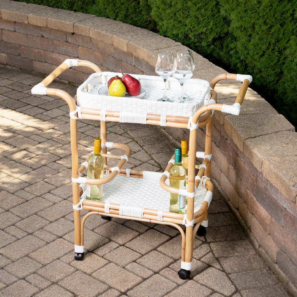 Butler Specialty Company - Selena Indoor/Outdoor 34.5 in. W Rattan 2 Tier Bar/Serving Cart with Removeable Tray Top, White - 5397304