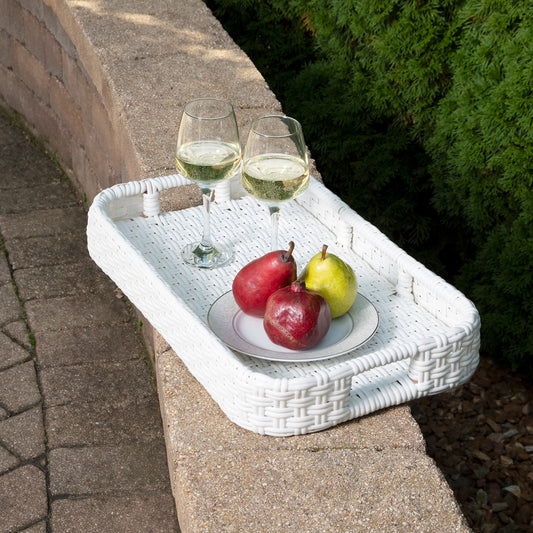 Butler Specialty Company - Selena Indoor/Outdoor 34.5 in. W Rattan 2 Tier Bar/Serving Cart with Removeable Tray Top, White - 5397304