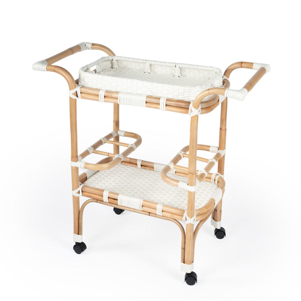 Butler Specialty Company - Selena Indoor/Outdoor 34.5 in. W Rattan 2 Tier Bar/Serving Cart with Removeable Tray Top, White - 5397304