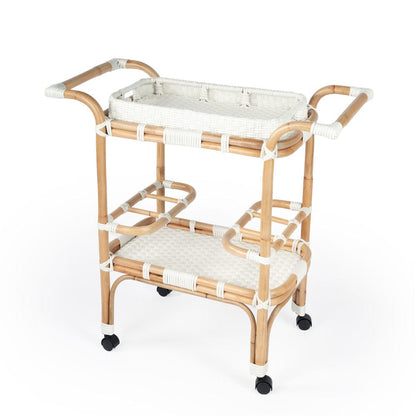 Butler Specialty Company - Selena Indoor/Outdoor 34.5 in. W Rattan 2 Tier Bar/Serving Cart with Removeable Tray Top, White - 5397304