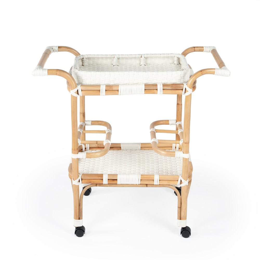 Butler Specialty Company - Selena Indoor/Outdoor 34.5 in. W Rattan 2 Tier Bar/Serving Cart with Removeable Tray Top, White - 5397304