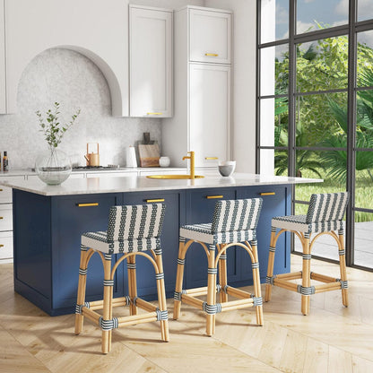 Butler Specialty Company - Serienna 24.5 in. Seat Height Rectangular Rattan Low Back Counter Height Stool, White and Navy Stripe - 5585372 view 6