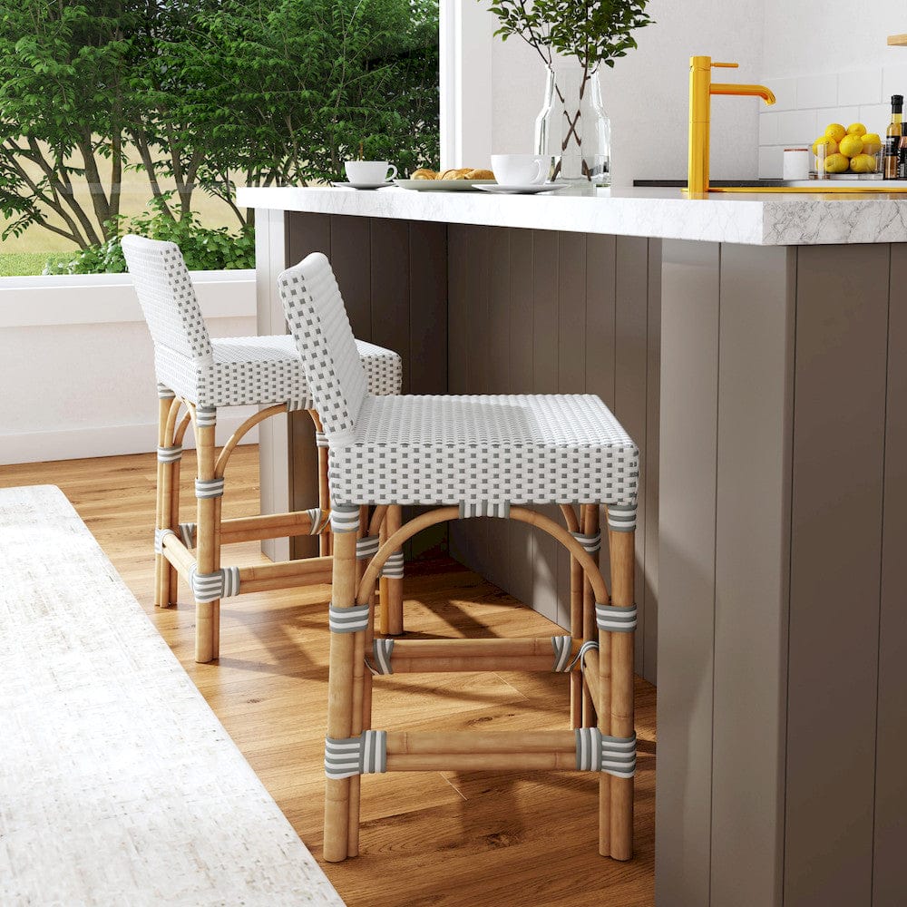 Butler Specialty Company - Serienna 24.5 in. Seat Height Rectangular Rattan Low Back Counter Height Stool with Footrest, White and Gray - 5585266 view 6