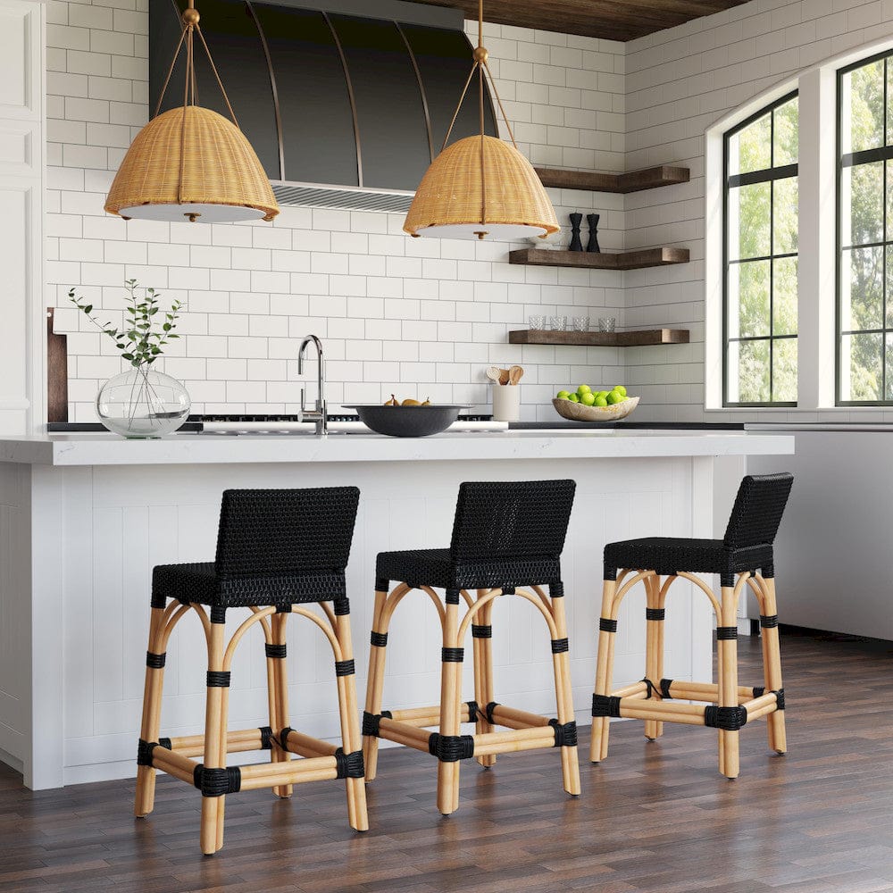 Butler Specialty Company - Serienna 24.5 in. Seat Height Rectangular  Rattan Low Back Counter Stool, Black - 5585425 view 6