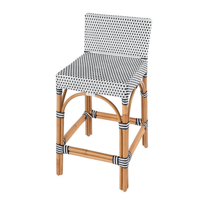 Butler Specialty Company - Serienna 24.5 in. Seat Height Rectangular  Rattan Low Back Counter Stool, White and Navy Dot - 5585291 View 1