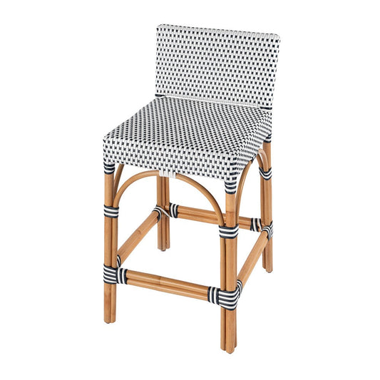 Butler Specialty Company - Serienna 24.5 in. Seat Height Rectangular  Rattan Low Back Counter Stool, White and Navy Dot - 5585291 View 1