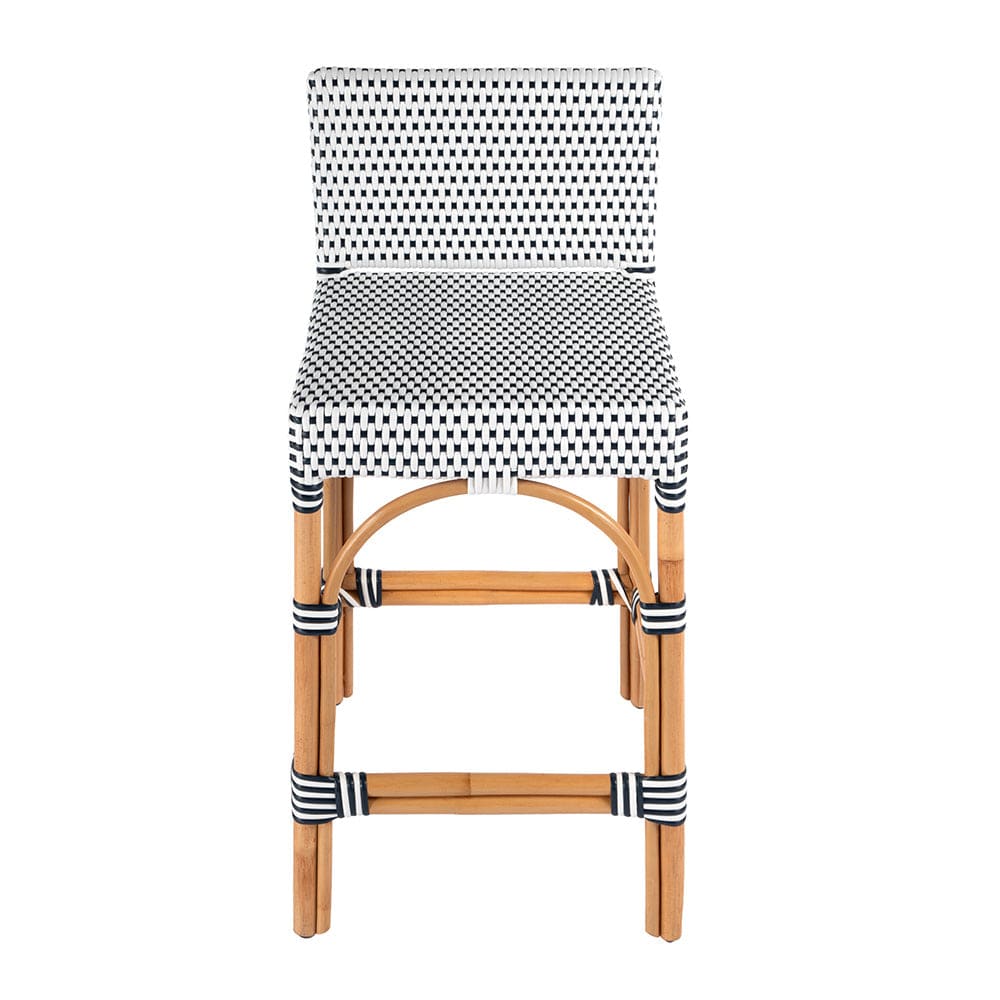 Butler Specialty Company - Serienna 24.5 in. Seat Height Rectangular  Rattan Low Back Counter Stool, White and Navy Dot - 5585291 View 2