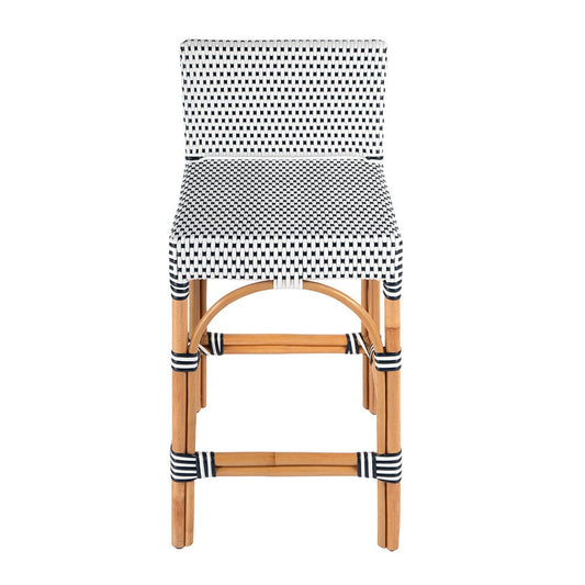 Butler Specialty Company - Serienna 24.5 in. Seat Height Rectangular  Rattan Low Back Counter Stool, White and Navy Dot - 5585291 View 2