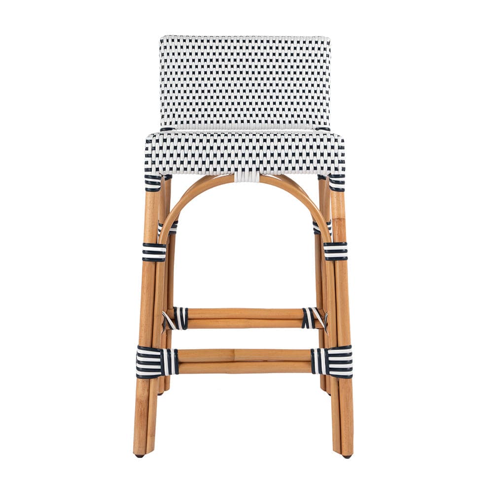 Butler Specialty Company - Serienna 24.5 in. Seat Height Rectangular  Rattan Low Back Counter Stool, White and Navy Dot - 5585291 View 3
