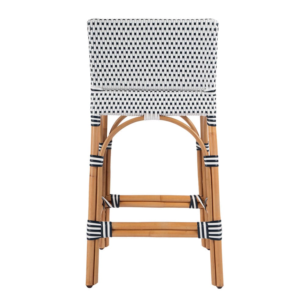 Butler Specialty Company - Serienna 24.5 in. Seat Height Rectangular  Rattan Low Back Counter Stool, White and Navy Dot - 5585291 View 4