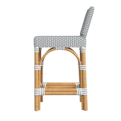 Butler Specialty Company - Serienna 24.5 in. Seat Height Rectangular Rattan Low Back Counter Height Stool, Gray and White - 5585329