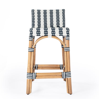 Butler Specialty Company - Serienna 24.5 in. Seat Height Rectangular Rattan Low Back Counter Height Stool, White and Navy Stripe - 5585372