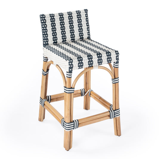 Butler Specialty Company - Serienna 24.5 in. Seat Height Rectangular Rattan Low Back Counter Height Stool, White and Navy Stripe - 5585372