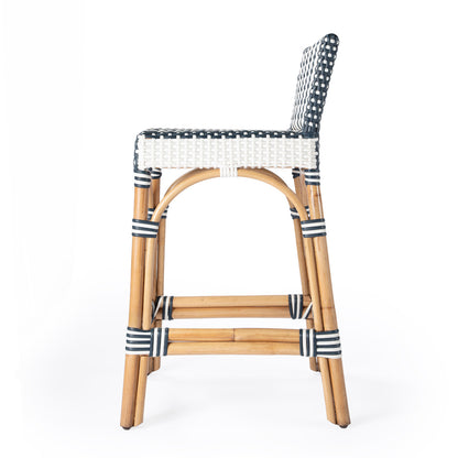 Butler Specialty Company - Serienna 24.5 in. Seat Height Rectangular Rattan Low Back Counter Height Stool, White and Navy Stripe - 5585372