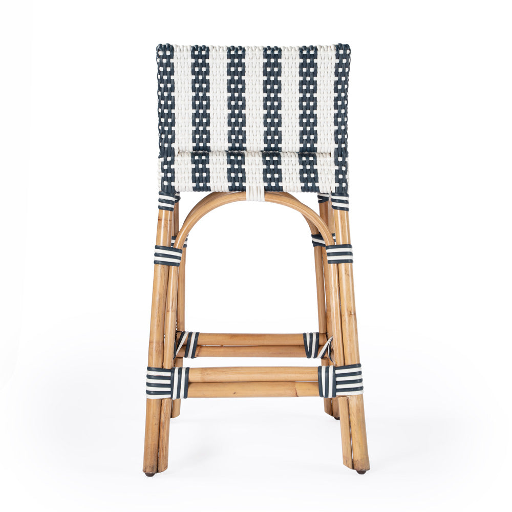 Butler Specialty Company - Serienna 24.5 in. Seat Height Rectangular Rattan Low Back Counter Height Stool, White and Navy Stripe - 5585372