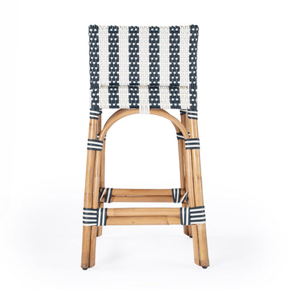 Butler Specialty Company - Serienna 24.5 in. Seat Height Rectangular Rattan Low Back Counter Height Stool, White and Navy Stripe - 5585372