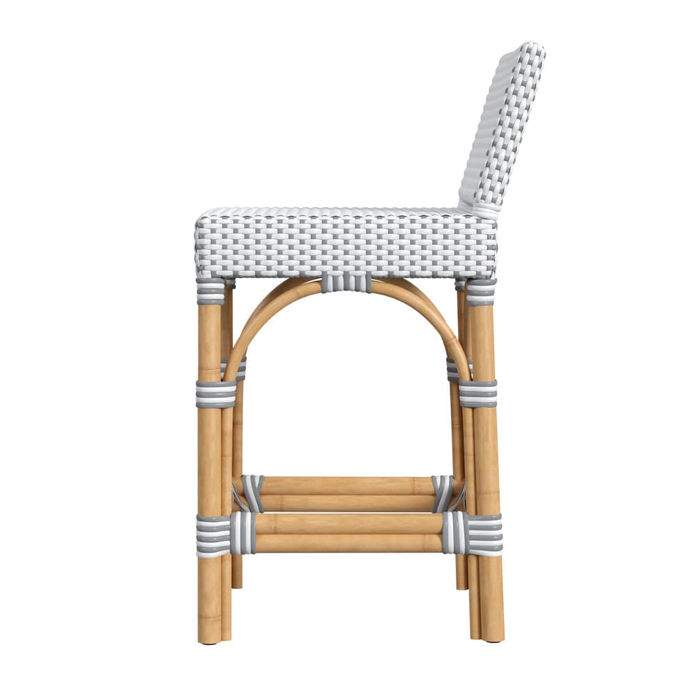 Butler Specialty Company - Serienna 24.5 in. Seat Height Rectangular Rattan Low Back Counter Height Stool with Footrest, White and Gray - 5585266