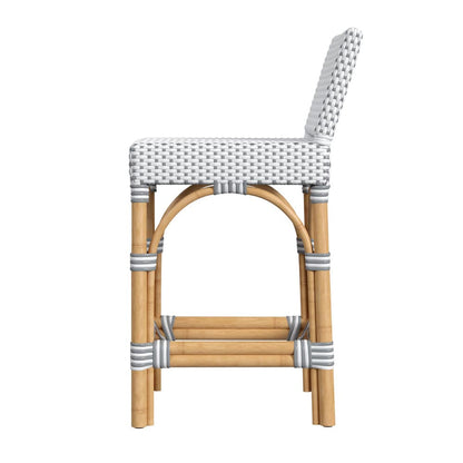 Butler Specialty Company - Serienna 24.5 in. Seat Height Rectangular Rattan Low Back Counter Height Stool with Footrest, White and Gray - 5585266