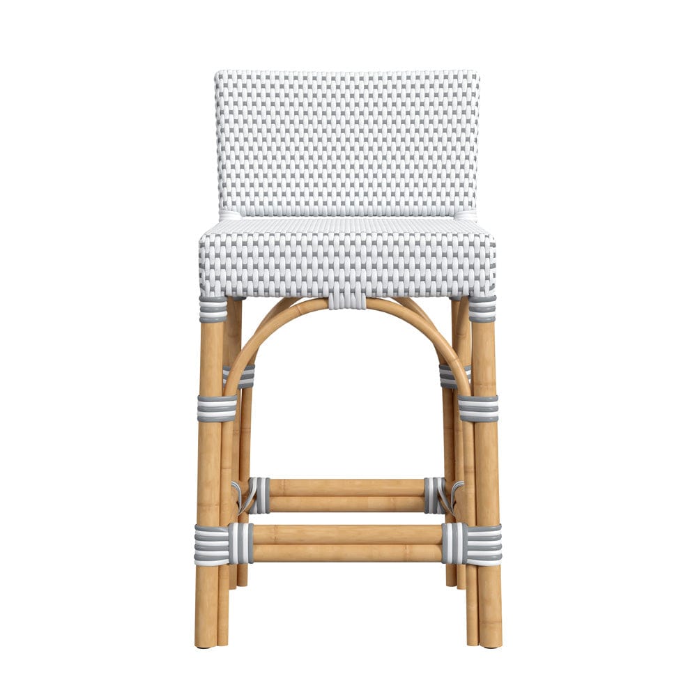 Butler Specialty Company - Serienna 24.5 in. Seat Height Rectangular Rattan Low Back Counter Height Stool with Footrest, White and Gray - 5585266