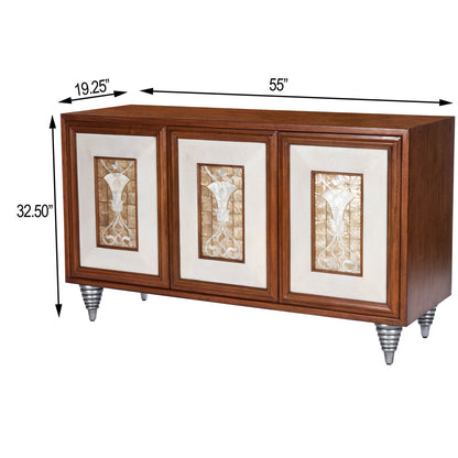 Butler Specialty Company - Shelly Leather & Capiz Shell Inlay 55" Sideboard, Medium Brown - 5486350_CLOSEOUT