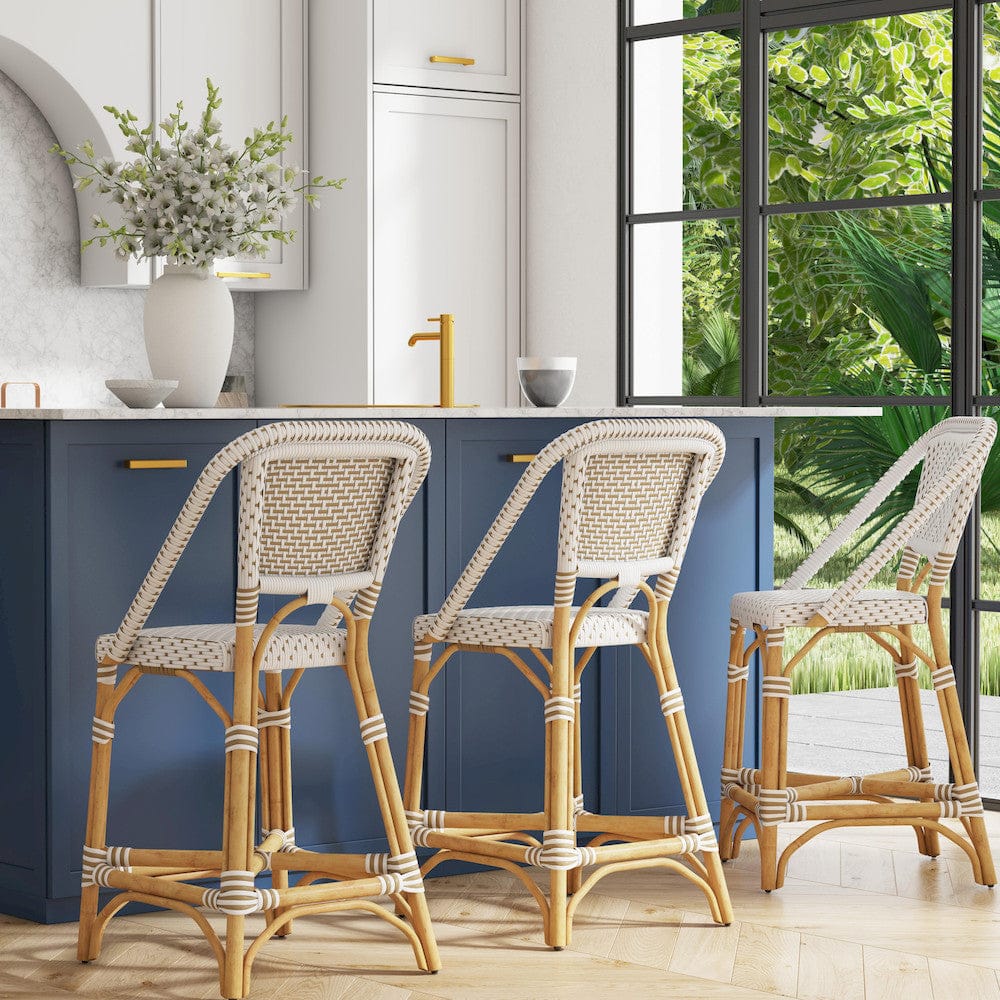 Butler Specialty Company - Solstice Indoor/Outdoor 25 in. Seat Height Rattan Counter Stool with Back & Footrest, White/Tan Dot - 5399415 view 7