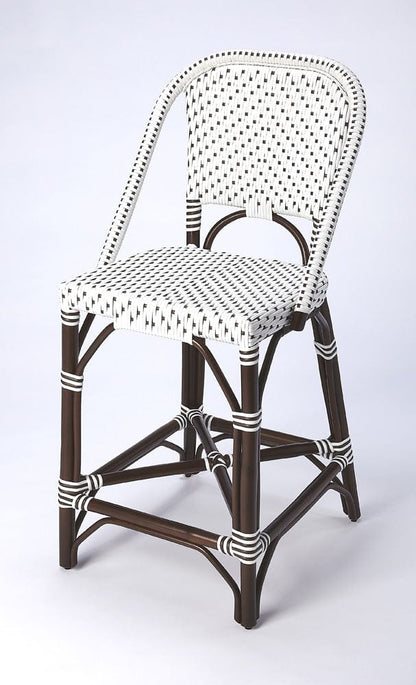 Butler Specialty Company - Solstice Indoor/Outdoor 25 in. Seat Height Rattan Counter Stool with Back & Footrest, White/Brown Dot - 5399354_CLOSEOUT
