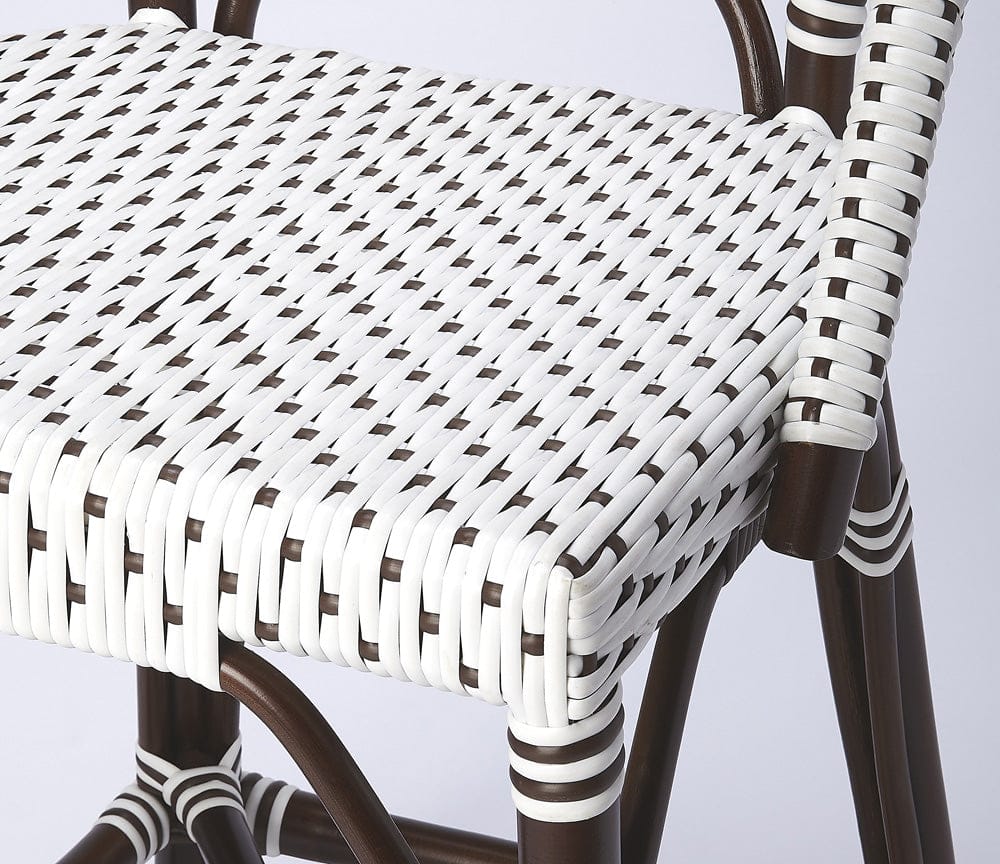 Butler Specialty Company - Solstice Indoor/Outdoor 25 in. Seat Height Rattan Counter Stool with Back & Footrest, White/Brown Dot - 5399354_CLOSEOUT