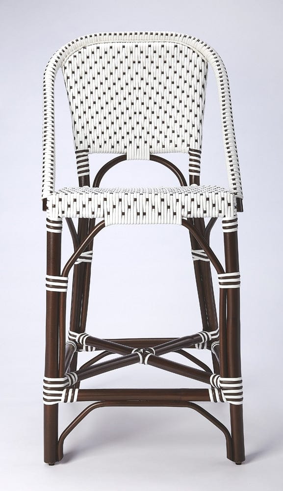 Butler Specialty Company - Solstice Indoor/Outdoor 25 in. Seat Height Rattan Counter Stool with Back & Footrest, White/Brown Dot - 5399354_CLOSEOUT