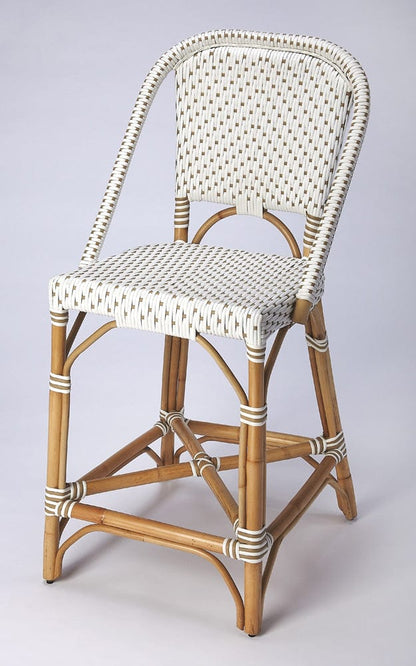 Butler Specialty Company - Solstice Indoor/Outdoor 25 in. Seat Height Rattan Counter Stool with Back & Footrest, White/Tan Dot - 5399415