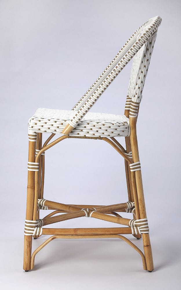 Butler Specialty Company - Solstice Indoor/Outdoor 25 in. Seat Height Rattan Counter Stool with Back & Footrest, White/Tan Dot - 5399415