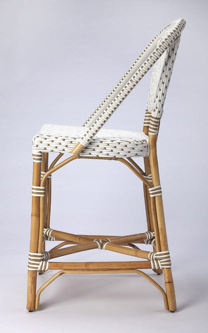 Butler Specialty Company - Solstice Indoor/Outdoor 25 in. Seat Height Rattan Counter Stool with Back & Footrest, White/Tan Dot - 5399415