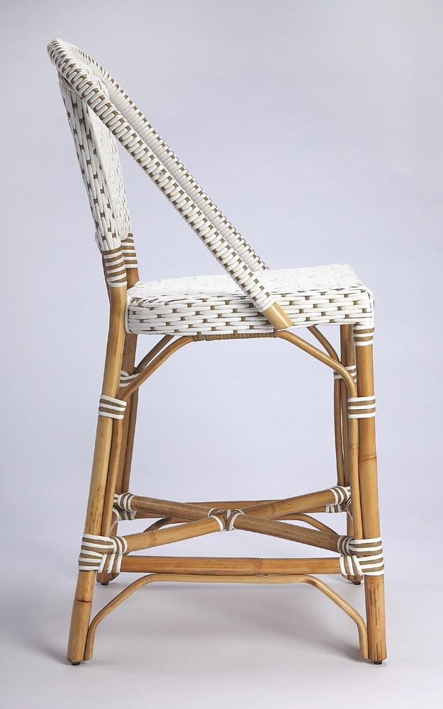 Butler Specialty Company - Solstice Indoor/Outdoor 25 in. Seat Height Rattan Counter Stool with Back & Footrest, White/Tan Dot - 5399415
