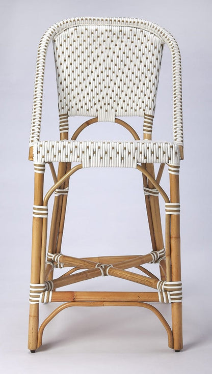 Butler Specialty Company - Solstice Indoor/Outdoor 25 in. Seat Height Rattan Counter Stool with Back & Footrest, White/Tan Dot - 5399415