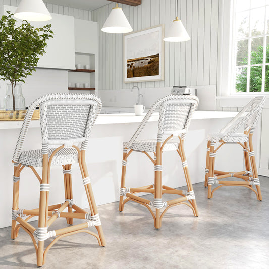 Butler Specialty Company - Solstice 25 in. Seat Height Rattan Indoor Counter Height Stool with Back & Footrest, Gray - 5399329