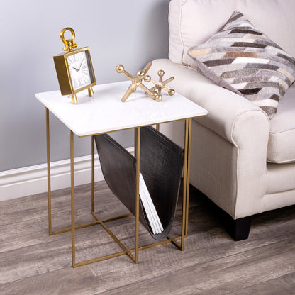 Butler Specialty Company - Stephanik Marble & Leather Magazine Side Table, Off-White - 5451389