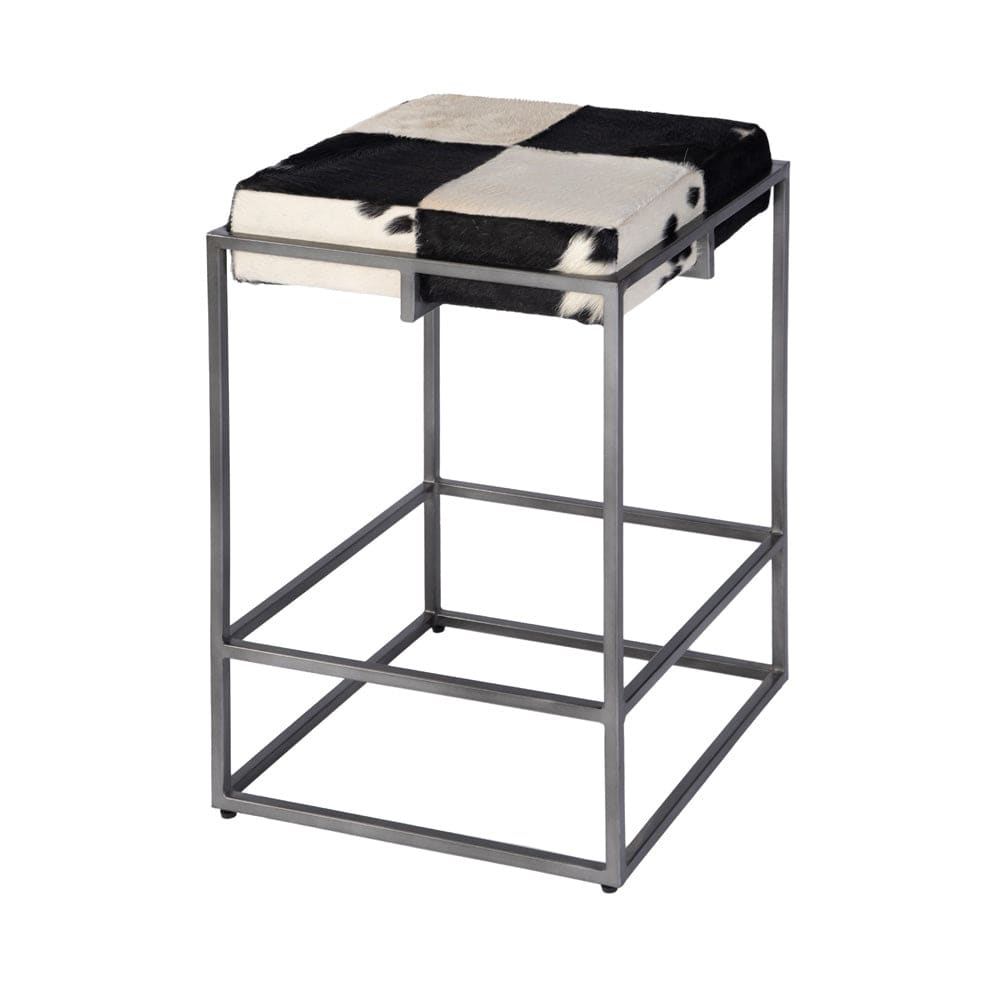 Butler Specialty Company - Stinson 26.5 in. Seat Height Hair on Hide Leather and Iron Counter Stool w Footrest, Black, White - 5973373 view 1