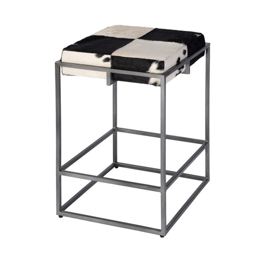 Butler Specialty Company - Stinson 26.5 in. Seat Height Hair on Hide Leather and Iron Counter Stool w Footrest, Black, White - 5973373 view 1