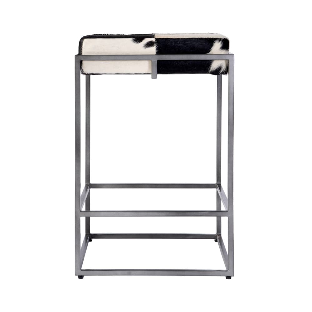 Butler Specialty Company - Stinson 26.5 in. Seat Height Hair on Hide Leather and Iron Counter Stool w Footrest, Black, White - 5973373 view 2