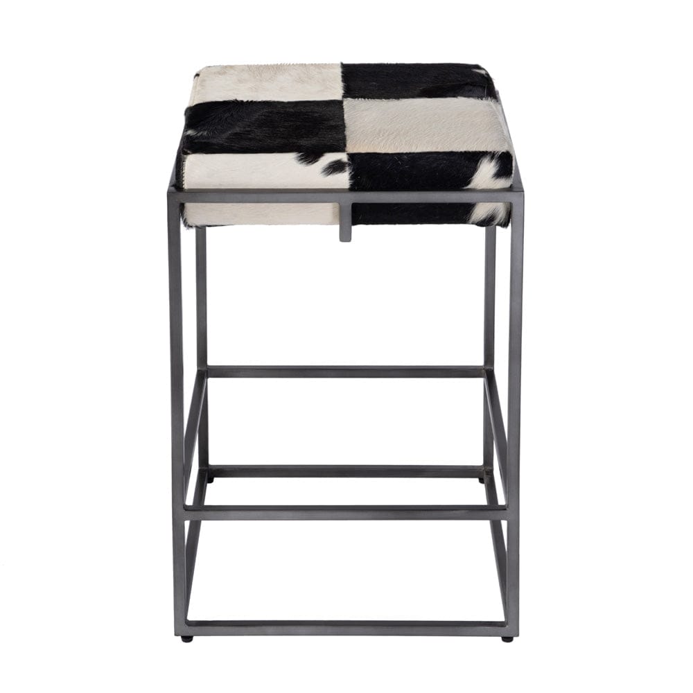 Butler Specialty Company - Stinson 26.5 in. Seat Height Hair on Hide Leather and Iron Counter Stool w Footrest, Black, White - 5973373 view 3