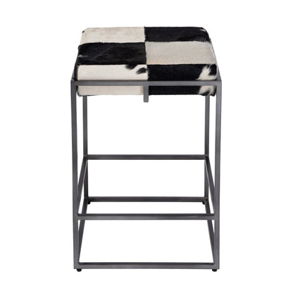 Butler Specialty Company - Stinson 26.5 in. Seat Height Hair on Hide Leather and Iron Counter Stool w Footrest, Black, White - 5973373 view 3
