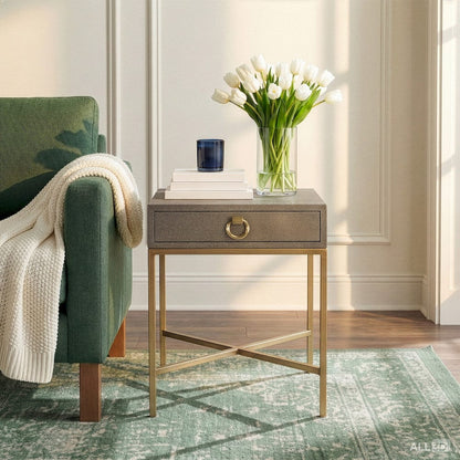 Butler Specialty Company - Sullia 20 in. W Rectangular Leather & Metal 1 Drawer End Table, Gold - 5591350 view 3