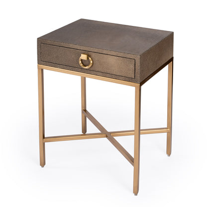 Butler Specialty Company - Sullia 20 in. W Rectangular Leather & Metal 1 Drawer End Table, Gold - 5591350
