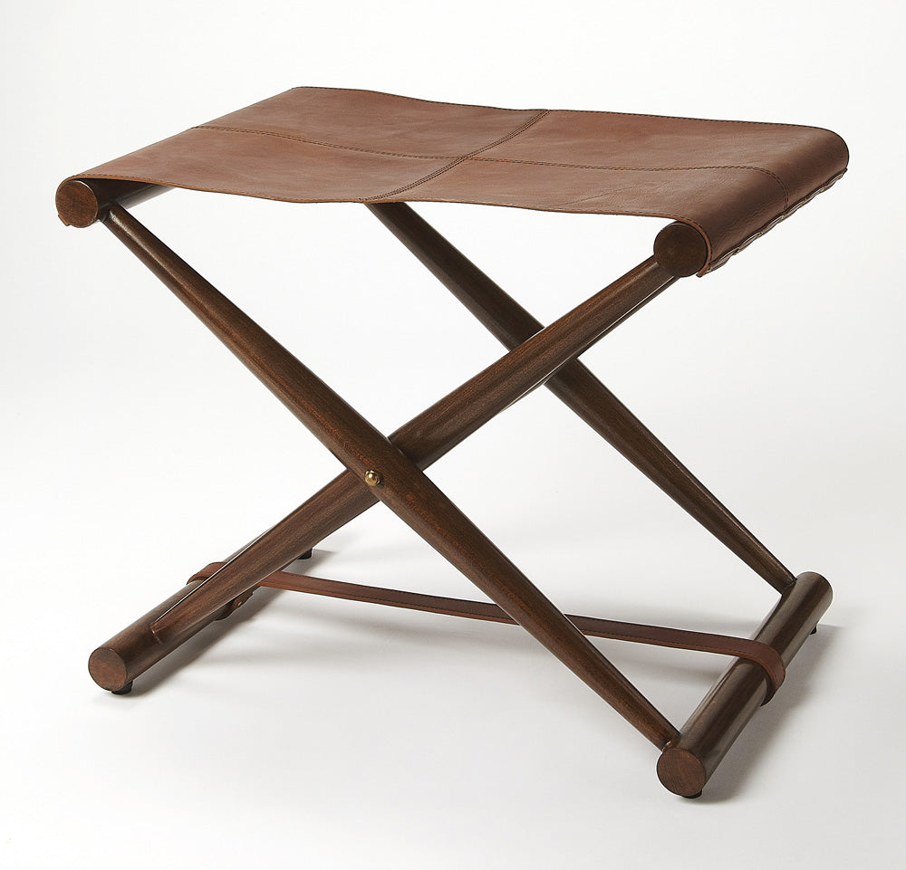 Butler Specialty Company - Sutton Leather Folding Stool, Medium Brown - 3989140