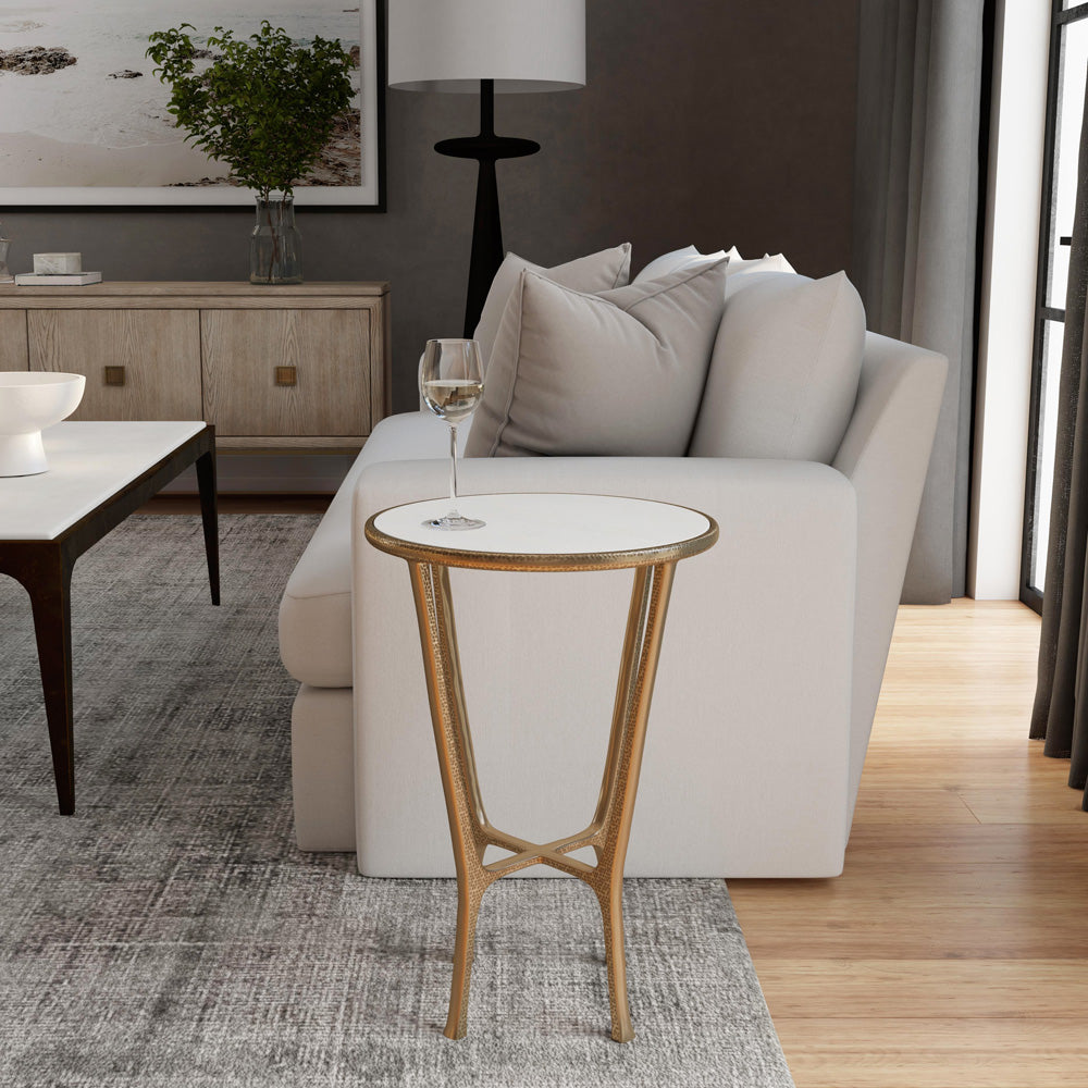 Butler Specialty Company - Switlania 16 in. W Round Marble & Metal Side Table, Gold - 4418389