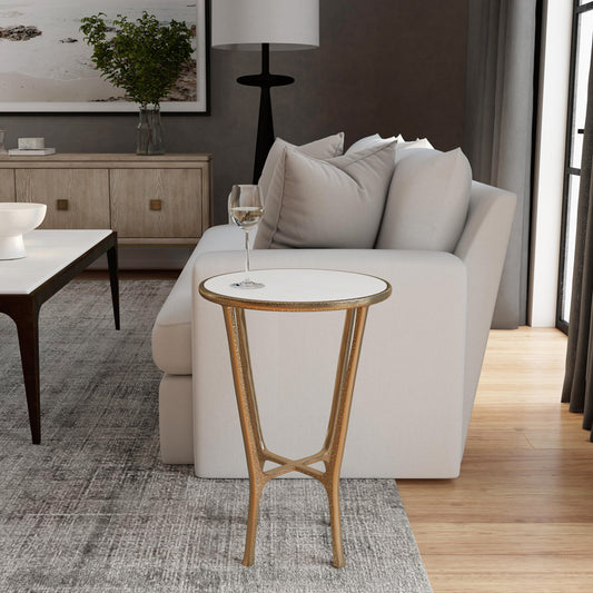 Butler Specialty Company - Switlania 16 in. W Round Marble & Metal Side Table, Gold - 4418389