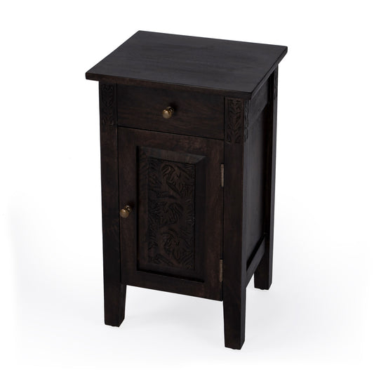 Butler Specialty Company - Switra 14 in. W Rectangular Wood & Metal 1 Drawer 1 Door End Table, Dark Brown - 1841403